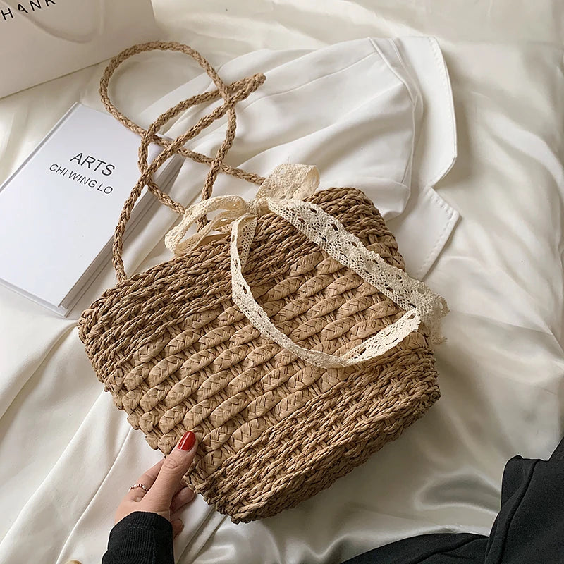 Summer Rattan Straw Crossbody Bag For Women Weaving Beach Handbags