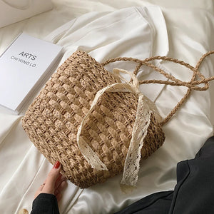 Summer Rattan Straw Crossbody Bag For Women Weaving Beach Handbags