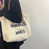 Pink Tassel Canvas HandBag Embroidered Female Tote Shoulder Bag