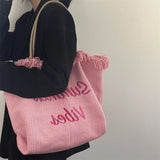 Pink Tassel Canvas HandBag Embroidered Female Tote Shoulder Bag