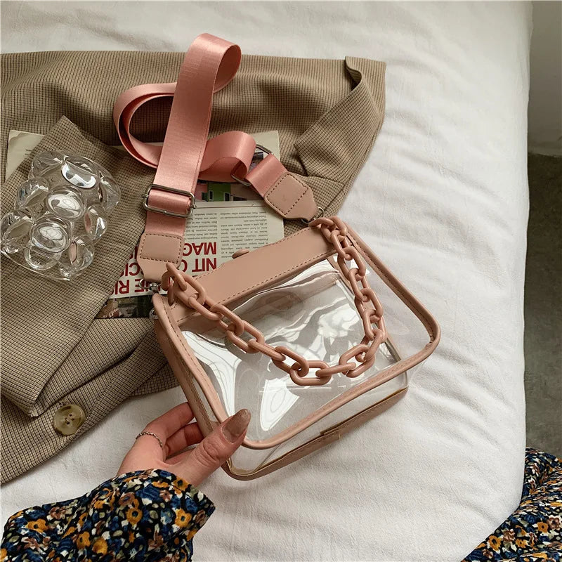 Summer Transparent Flap PVC Chain Cross-body Bag