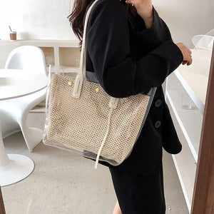 Summer Straw Beach Bag Vintage Woven Shoulder Bag Rattan Tote Bag