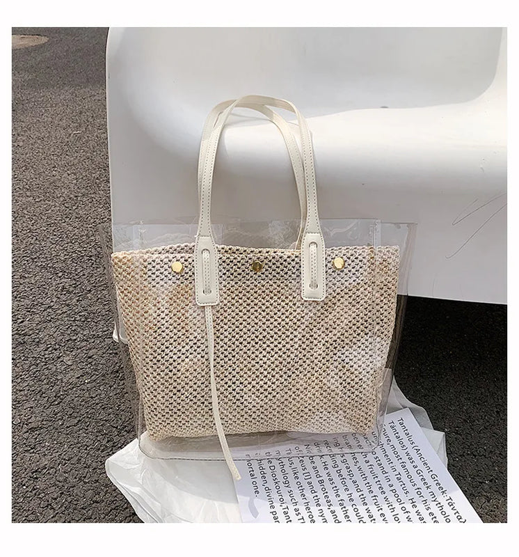 Summer Straw Beach Bag Vintage Woven Shoulder Bag Rattan Tote Bag