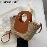 Rattan Woven Shoulder Bag Large Capacity Beach Shopping Bags