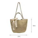 Summer Straw Drawstring Crossbody Shoulder Bag Lady Beach Travel Bag