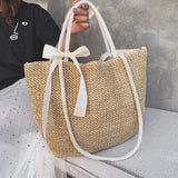Summer Straw Drawstring Crossbody Shoulder Bag Lady Beach Travel Bag