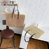 Summer Vacation Straw Rattan Woven Shoulder Underarm Beach Bag
