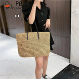 Summer Vacation Straw Rattan Woven Shoulder Underarm Beach Bag