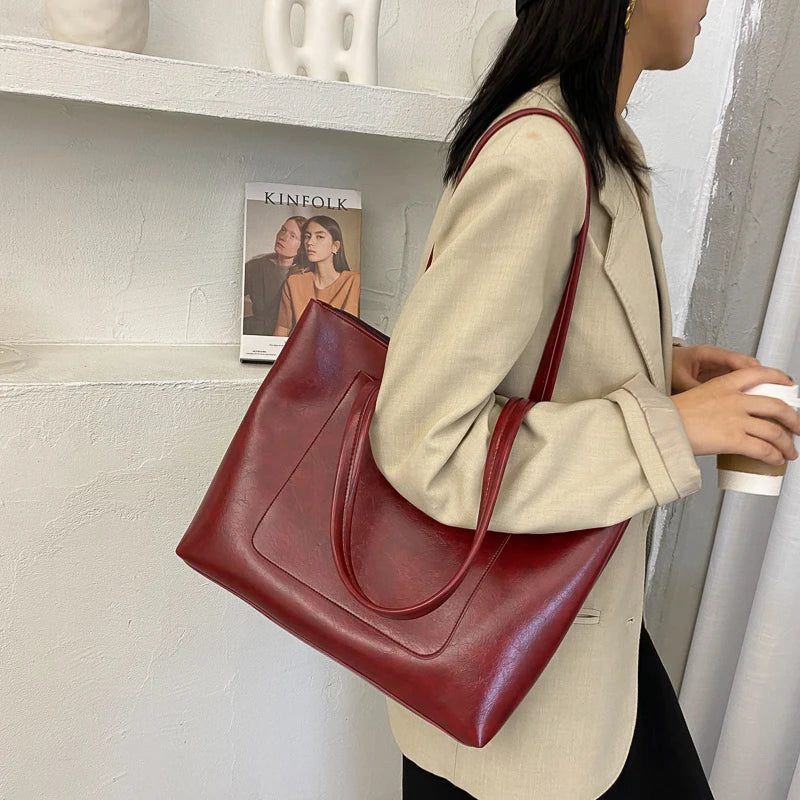 Summer Vintage Handbag Large Capacity Soft Pu Leather Shoulder Bag