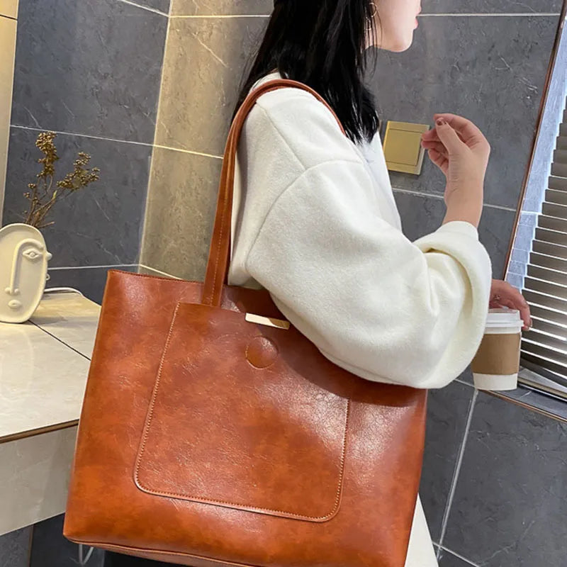 Summer Vintage Handbag Large Capacity Soft Pu Leather Shoulder Bag