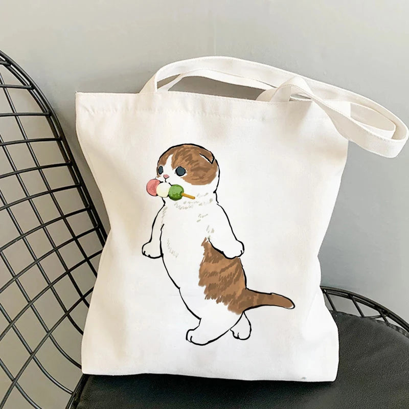 Vintage Cartoon Cats Print Canvas Shoulder Bag