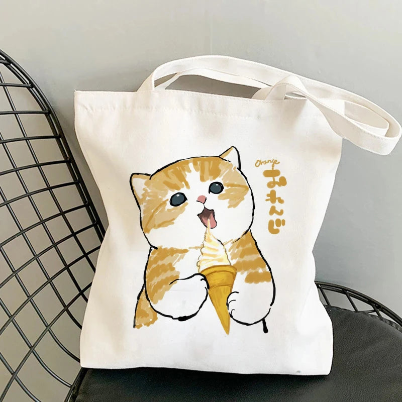 Vintage Cartoon Cats Print Canvas Shoulder Bag