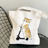 Vintage Cartoon Cats Print Canvas Shoulder Bag