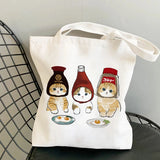 Vintage Cartoon Cats Print Canvas Shoulder Bag