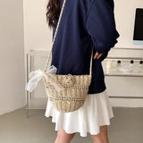 Summer Straw Shoulder Bag - Hollowed Out Handbag for Lady Seaside Beach