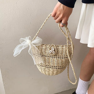 Summer Straw Shoulder Bag - Hollowed Out Handbag for Lady Seaside Beach