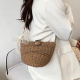 Summer Straw Shoulder Bag - Hollowed Out Handbag for Lady Seaside Beach