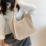 Summer Beige Large Tote Bag - Casual Polyester Jute