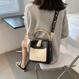 Women's PU Leather Shoulder Bucket Bags Small Handbags Wide Strap Crossbody Bags