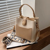 Women's PU Leather Shoulder Bucket Bags Small Handbags Wide Strap Crossbody Bags