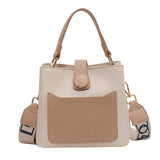 Women's PU Leather Shoulder Bucket Bags Small Handbags Wide Strap Crossbody Bags