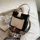Women's PU Leather Shoulder Bucket Bags Small Handbags Wide Strap Crossbody Bags