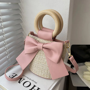 Summer Women Bag Bowknot Woven Shoulder Storage Shopping Bags B367