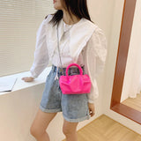 Women Neon Green Retro Pleated Shoulder Messenger Bag Pink