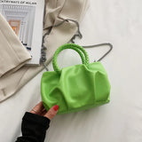 Women Neon Green Retro Pleated Shoulder Messenger Bag Pink