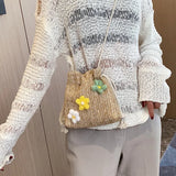Women Flower Shoulder Crossbody Bag Small Beach Messenger Handbag Straw Purse
