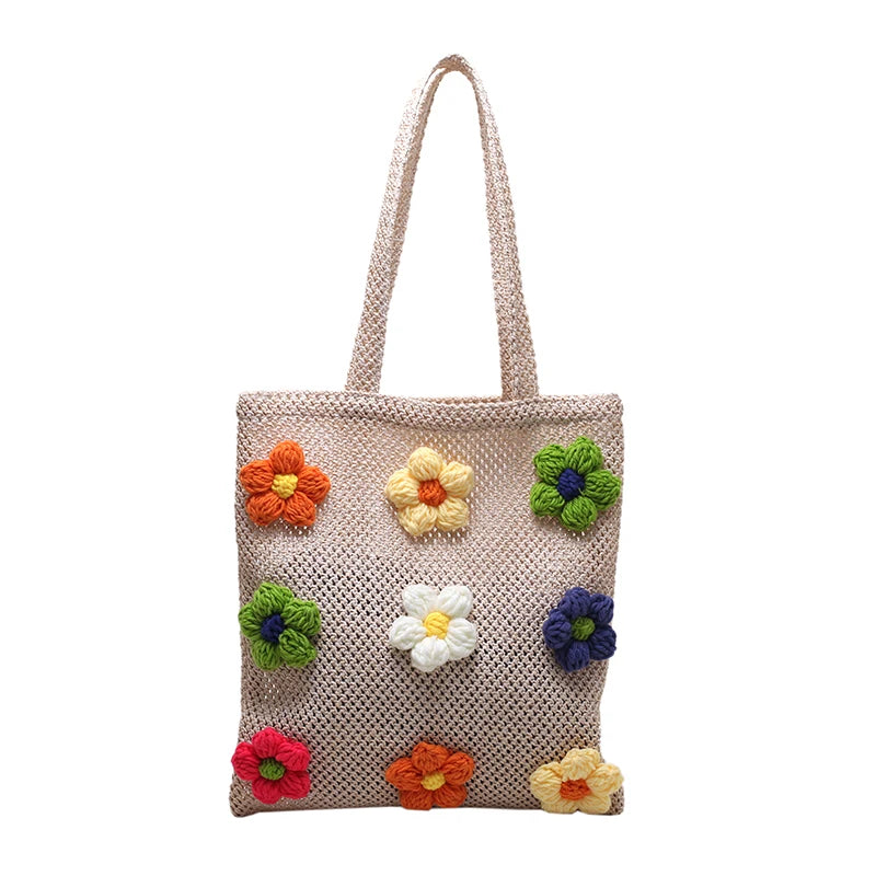 Summer Straw Shoulder Bag with Flowers Tote Bag XHJ-6009