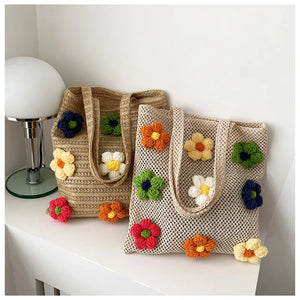 Summer Straw Shoulder Bag with Flowers Tote Bag XHJ-6009