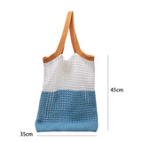 Summer Women Knitted Hollow Out Shoulder Bags Contrast Large Capacity Tote