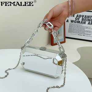 Summer Women Metal Alloy Handbags Female Chains Box Shape Shoulder Crossbody