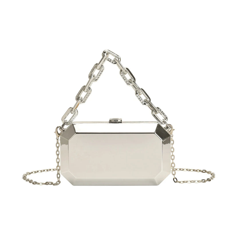 Summer Women Metal Alloy Handbags Female Chains Box Shape Shoulder Crossbody