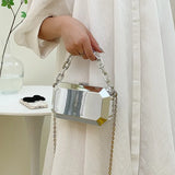Summer Women Metal Alloy Handbags Female Chains Box Shape Shoulder Crossbody