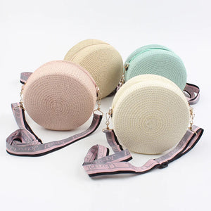 Summer Round Crossbody Bag Straw Woven Shoulder Retro Wallet Handbag