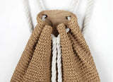 Women Straw Backpack Beach Bag Drawstring Knitted Shoulder Travel Bag