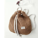 Summer Women Straw Backpack Beach Bag Knitted Crocheted Shoulder Bag