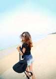 Women Straw Backpack Beach Bag Drawstring Knitted Shoulder Travel Bag
