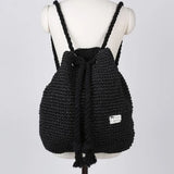 Women Straw Backpack Beach Bag Drawstring Knitted Shoulder Travel Bag