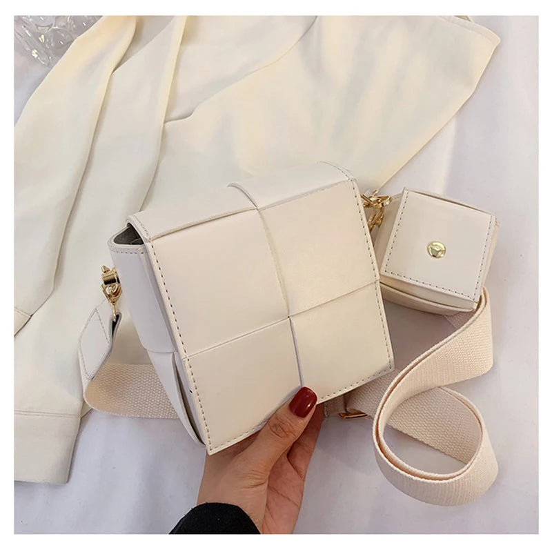 Cube Woven Handbag Crossbody Shoulder Bag Women Purse