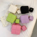 Cube Woven Handbag Crossbody Shoulder Bag Women Purse