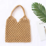Boho Hollow Out Straw Beach Bag Macrame Tote