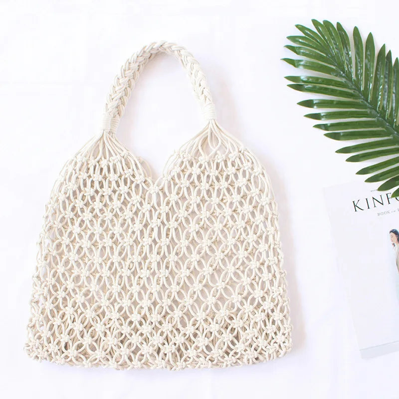 Boho Hollow Out Straw Beach Bag Macrame Tote