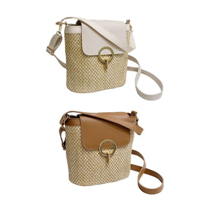 Summer Woven Handbag with Shoulder Strap Rattan Purse Tote for Shopping Beach