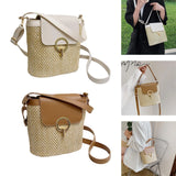 Summer Woven Handbag with Shoulder Strap Rattan Purse Tote for Shopping Beach