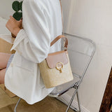 Summer Woven Handbag with Shoulder Strap Rattan Purse Tote for Shopping Beach