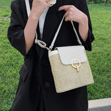Summer Woven Handbag with Shoulder Strap Rattan Purse Tote for Shopping Beach