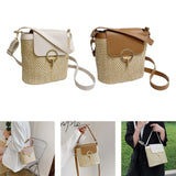 Summer Woven Handbag with Shoulder Strap Rattan Purse Tote for Shopping Beach